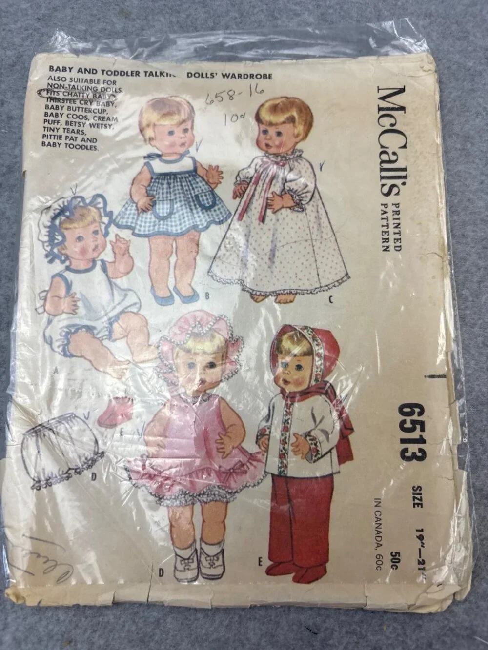 McCalls 6513 Baby Toddler Dolls Wardrobe Pattern Size 19